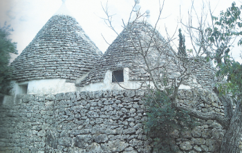 Trulli antichi e muretto della casa vacanze Tre Casiedde